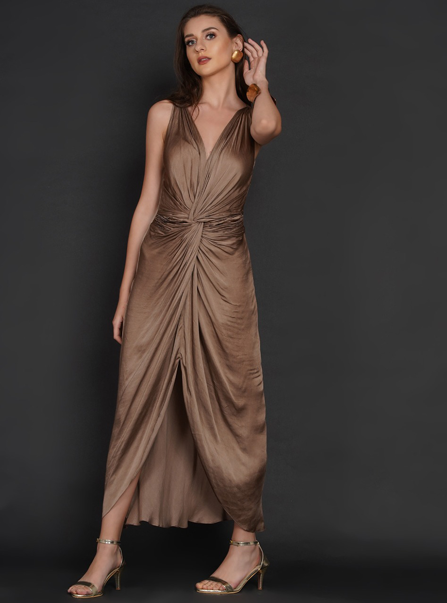 FRONT TWIST DRESS (FTD) – TAUPE