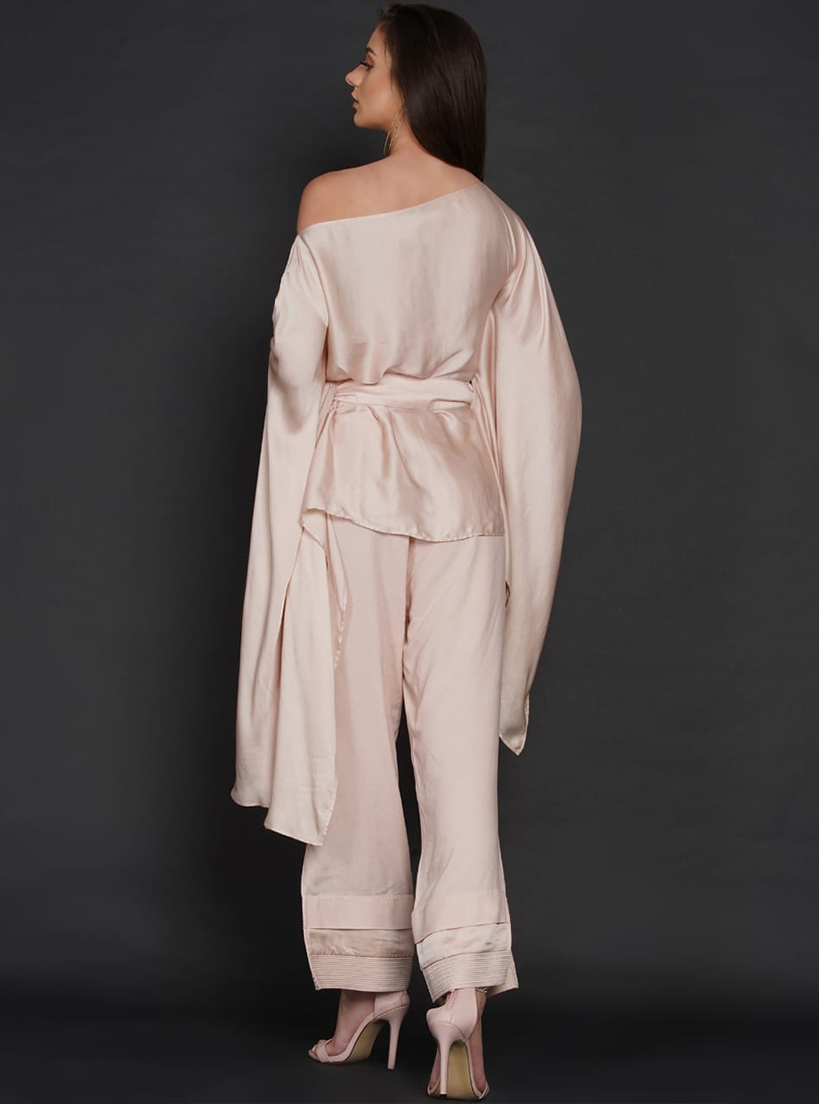 PONCHO TOP AND PANT WITH BELT – PINK