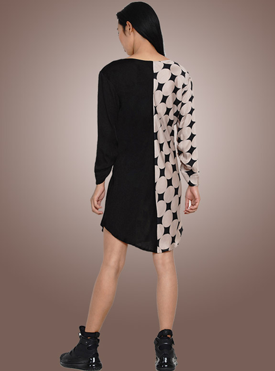 TWO-TOO DRESS (BEIGE POLKA I BLACK)