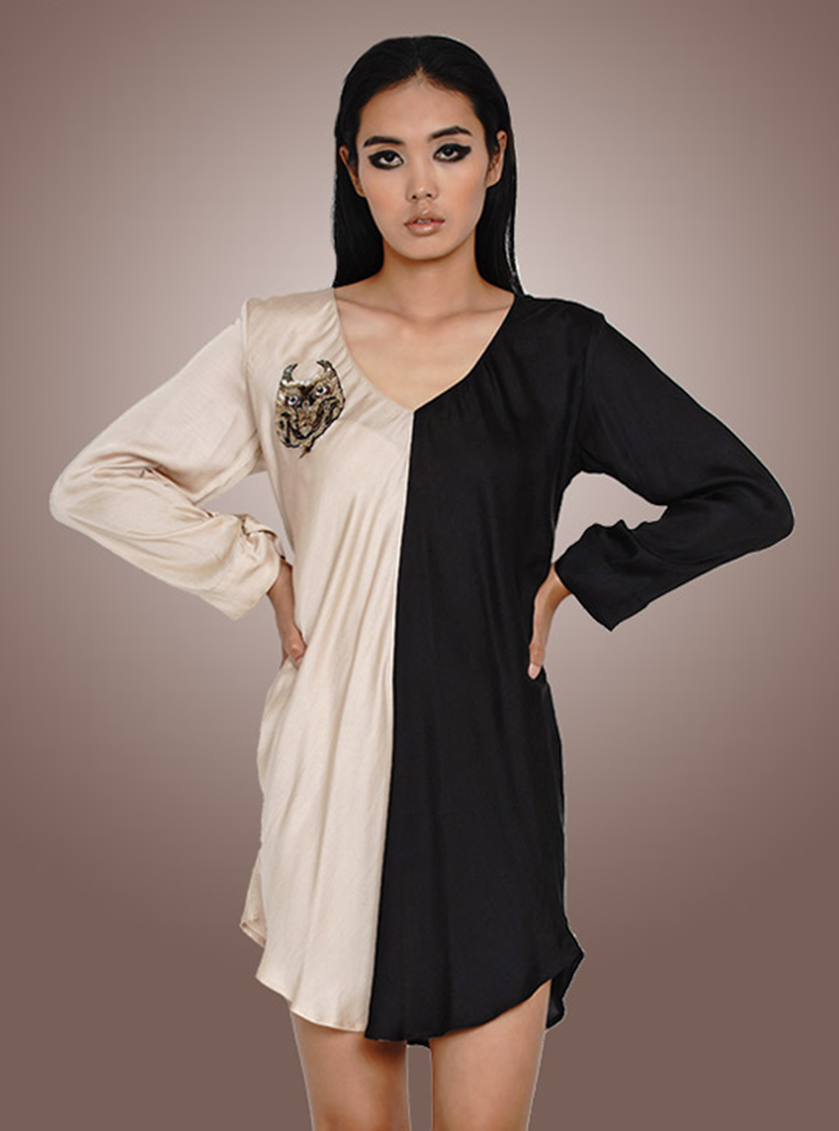 TWO-TOO DRESS (BEIGE I BLACK)