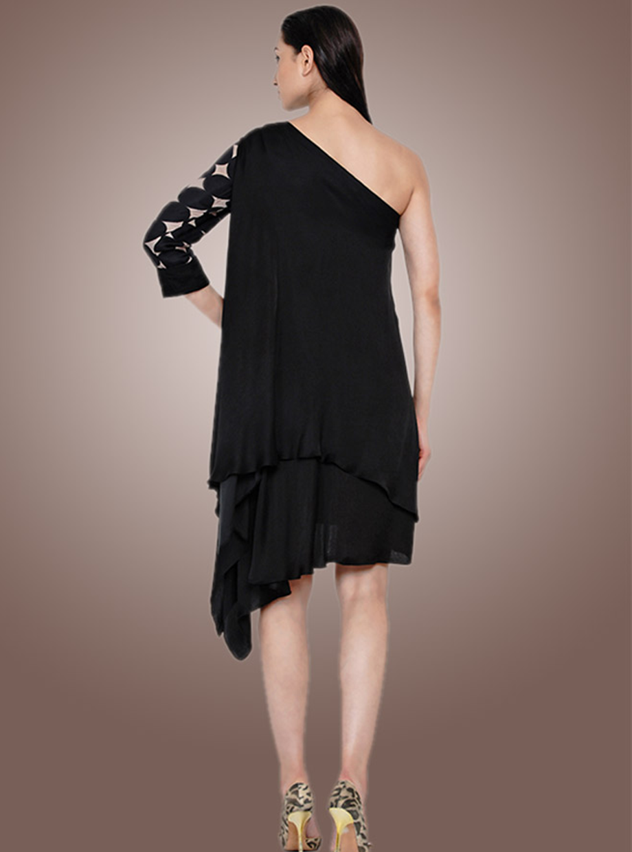 SPICK & SPANK DRESS (BLACK I BLACK POLKA SLEEVE)