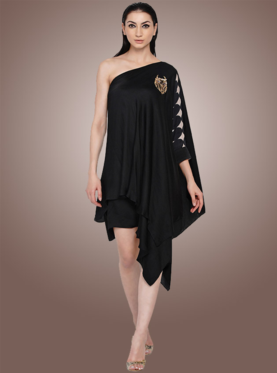 SPICK & SPANK DRESS (BLACK I BLACK POLKA SLEEVE)